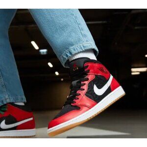 Air Jordan 1 Mid SE (GS) Size 6Y/WMNS 7.5 Black/Fire Red-White-Mala DQ8418-006